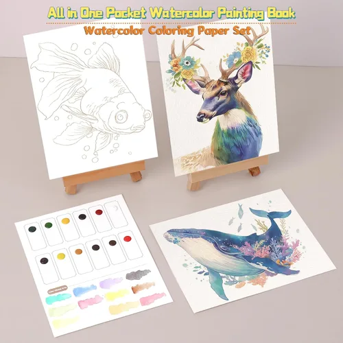 Miniatura 4 de Juego de papel para colorear de acuarela, todo en un bolsillo, libro de pintura de acuarela, artes y manualidades creativas para adultos Serie Animal