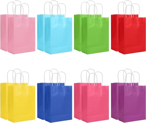 16 bolsas de regalo pequeñas con asas a granel de 8 colores, bolsas de papel para fiestas de 8.7 x 6.3 x 3.1 pulgadas, múltiples usos (tamaño