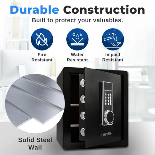 Miniatura 4 de SereneLife Caja fuerte digital electrónica grande Diseño duradero de 1.38 pies cúbicos, teclado fácil de usar, sistema de alarma, ojo de cerradura