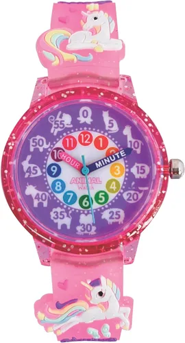 Unicorn Animal Watch - El único reloj analógico para niños en edad preescolar entienden. Reloj de calidad para enseñanza con banda 3D, animales y