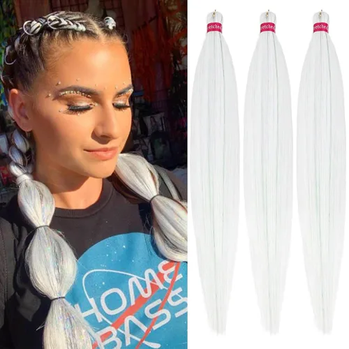 Miniatura 11 de Cabello trenzado verde con lentejuelas de 26 pulgadas, preestirado, trenzas de textura Yaki, extensiones de cabello pre plumadas, 3 paquetes, fácil