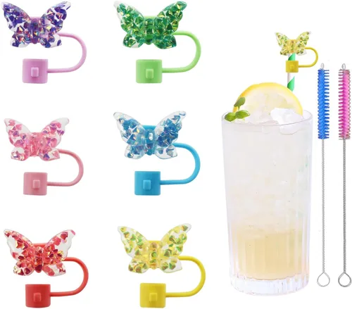 Miniatura 13 de 6 piezas de cubiertas de pajita de silicona compatibles con vasos Stanley de 30 y 40 oz, tapones de pajita de 0.39 pulg/10 mm con diseños de nubes