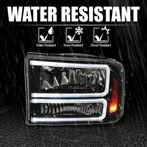 Miniatura 6 de SPEC-D TUNING Faros delanteros negros con luces LED compatibles con Ford F-250, F-350, F-450 SuperDuty 1999-2004, 2000-2004 Excursion, Juego