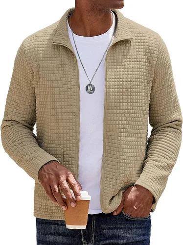 Miniatura 15 de COOFANDY Chaqueta Varsity Ligera para Hombre Chaquetas Bomber Casuales Sudaderas Waffle con Cremallera y Bolsillo