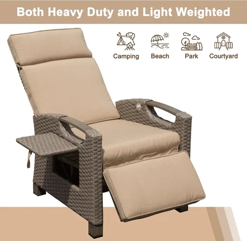 Miniatura 6 de Domi - Silla reclinable para exteriores, sillón reclinable de patio con mimbre tejido a mano, mesa abatible con respaldo de empuje, ángulo