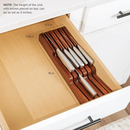Miniatura 7 de KitchenEdge Organizador de madera de acacia para cuchillos de cocina, capacidad para 5 cuchillos largos + 6 cortos (no incluidos), se adapta a