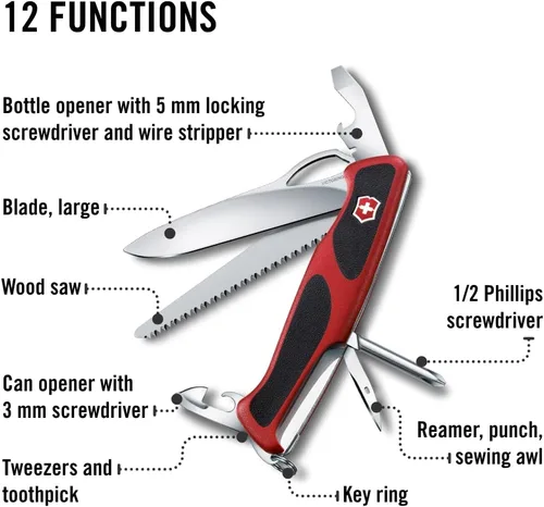 Miniatura 4 de Victorinox Ranger 78 M Grip - Cuchillo suizo del ejército, 12 funciones, navaja de bolsillo de fabricación suiza con hoja de bloqueo grande, pinzas