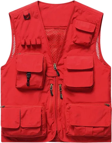 Flygo Chaleco de carga para hombre, casual, ligero, al aire libre, pesca, trabajo, safari, viajes, fotos, con múltiples bolsillos
