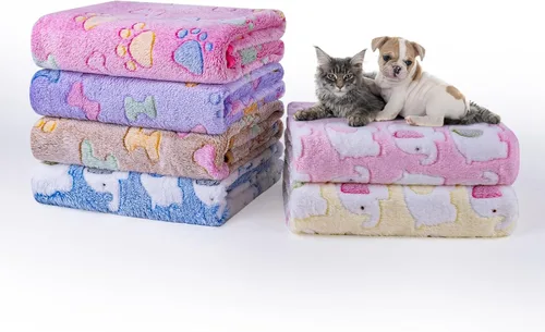 Dono 1 paquete de 6 mantas para perros, manta suave y esponjosa para mascotas, manta cálida para dormir, diseño de huellas de cachorro, manta para