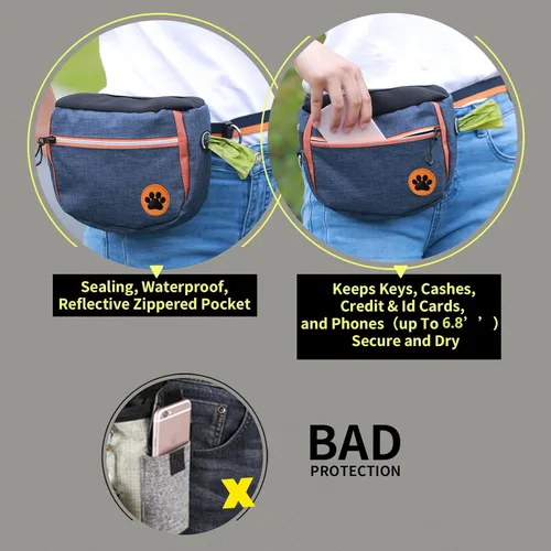 Miniatura 7 de Bolsa grande de 7 tazas para golosinas para perros con clicker, bolsas para entrenamiento de mascotas, bolsa de cierre automático cruzado