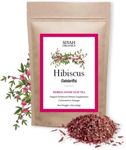 Siyah Organics Té de hojas sueltas de hibisco - Apoyo de relajación e hidratación para mujeres y hombres - 100% natural y orgánico - Suplemento de