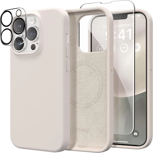 Miniatura 101 de GONEZ Funda de silicona para iPhone 14 Pro Max, compatible con MagSafe, con protector de pantalla + protector de lente de cámara, silicona líquida a