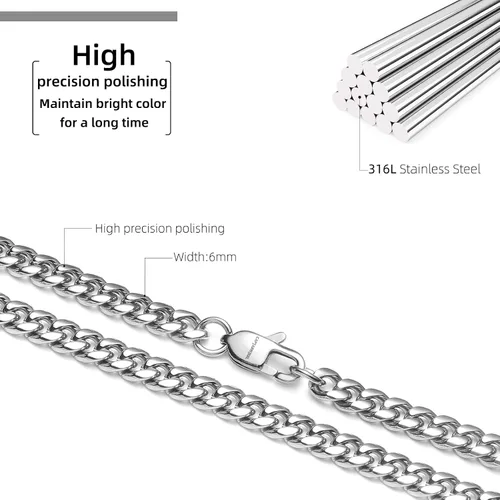 Miniatura 3 de MIMITLTY Miami Cuban Chain Necklace for MenBoys,316L Stainless Steel 46MM Width 18202224 Inch Length Fashion Lobster Clasp HipHop Jewelry
