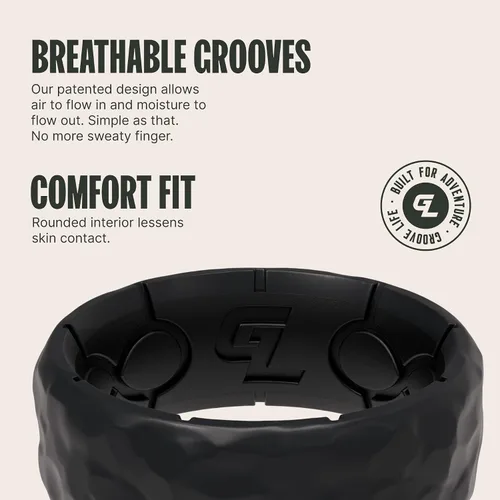 Miniatura 3 de Groove Life Zeus - Anillo de silicona martillado martillado de goma transpirable para hombres, cobertura de por vida, diseño único, anillo de ajuste