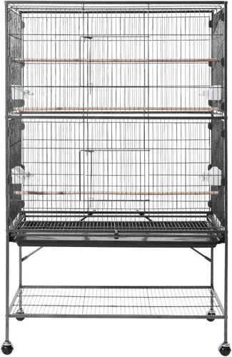 Miniatura 9 de VEVOR Jaula para pájaros, 36.6 x 22.8 x 59.5 pulgadas, parte superior plana, jaula de hierro forjado para pájaros con perchas, bandeja deslizante