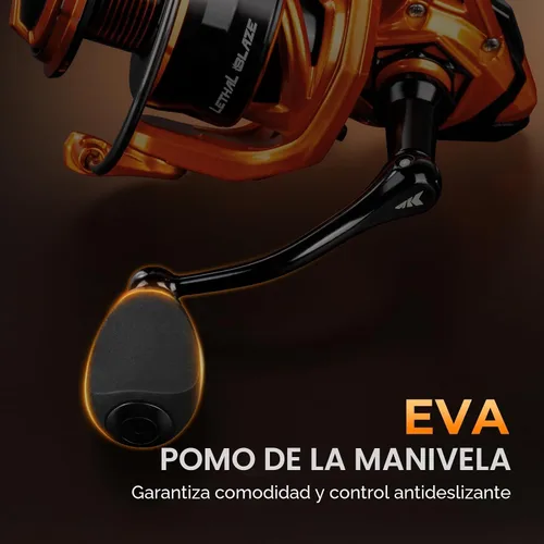 Miniatura 5 de KastKing Carrete de pesca giratorio Lethal Blaze, arrastre máximo de 17.6 libras, relación de engranaje 5.2:1, carrete giratorio ultra suave de agua