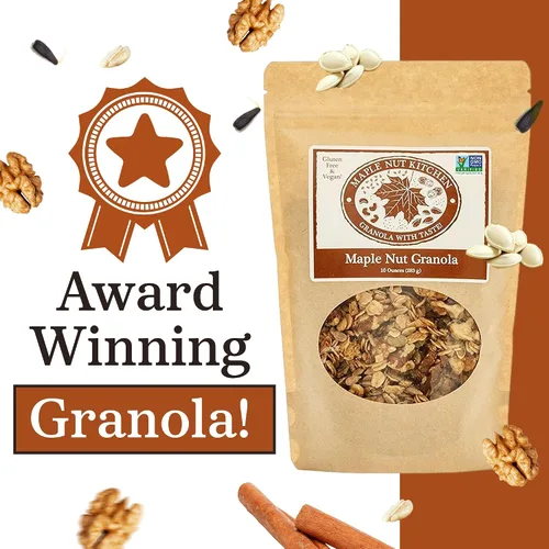 Miniatura 6 de Maple Nut Kitchen Granola de nuez de arce de 10 onzas – Avena vegana y sin gluten con nueces, calabaza y semillas de girasol Granola baja