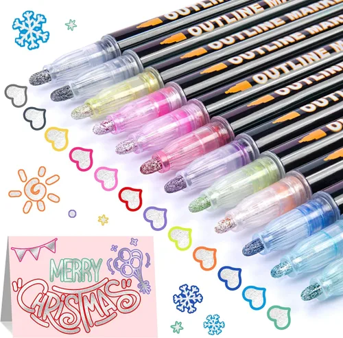 Super Squiggles - Juego de marcadores de contorno – 12 marcadores de brillo de colores, marcadores de supersquiggles para arte, dibujo