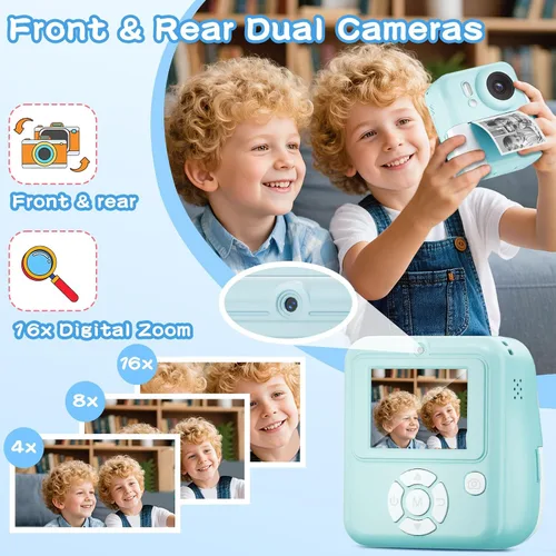 Miniatura 3 de Cámara para Niños con Impresión Instantánea de Fotos a Color, Cámara de Impresión Instantánea de Doble Lente para Niños, Juguete de Cámara Digital
