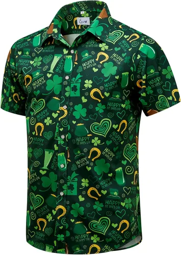 Miniatura 58 de EUOW - Camisas hawaianas para hombre de manga corta con botones, estampadas para la playa y el verano