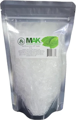 Mak Cristal de mentol de 8 onzas, orgánico puro 100% natural, cristales de mentol de menta y mentas de cristal de menta, Mentha Arvensis, viene en