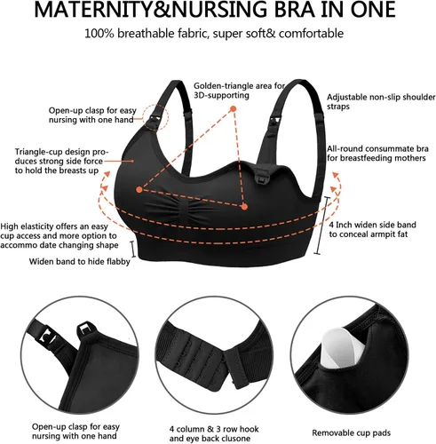 Miniatura 2 de Angelhood Brasier de lactancia para mujer, paquete de 5 unidades, brasier de lactancia materna sin costuras, sin costuras, con extensores de brasier