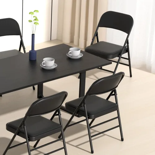 Miniatura 2 de Juego de 4 sillas plegables de tela con cojín acolchado y respaldo, asiento plegable para interiores y exteriores con marco de acero para el hogar