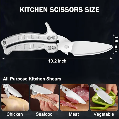 Miniatura 5 de Tijeras de cocina resistentes para aves de corral para cortar carne, aptas para lavavajillas e inoxidables, tijeras de cocina para pollo, pavo