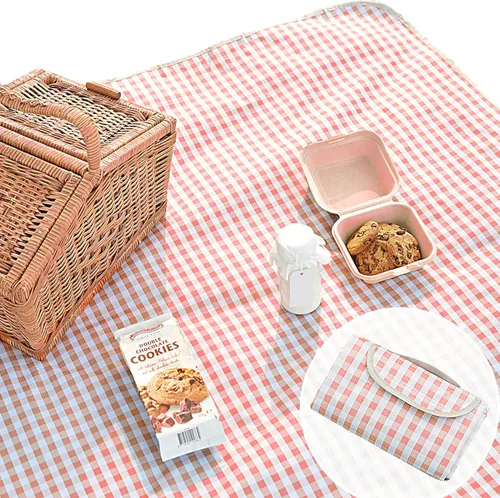 Miniatura 12 de Bonita manta de picnic a cuadros, impermeable y plegable, en tamaño grande 80x60 pulgadas y extragrande 80x80 pulgadas, manta de playa portátil Negro