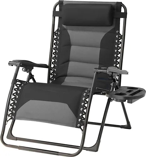 Miniatura 10 de Zero Gravity - Juego de 2 sillas reclinables plegables de gran tamaño, acolchadas antigravedad con almohada ajustable y portavasos para campamento