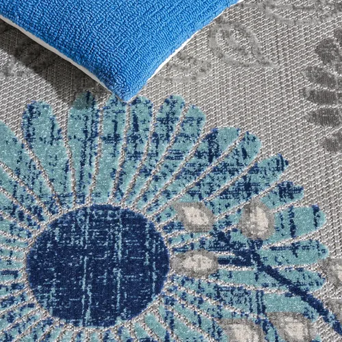Miniatura 4 de SAFAVIEH Alfombra lavable de colección Cabana para exteriores, 2 x 4 pies, gris y azul, no desprende pelusa y fácil de limpiar, entrada puerta