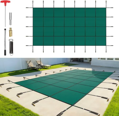 Miniatura 25 de VEVOR Cubierta rectangular para piscina de 12 x 20 pies, toldo de invierno de PVC color carbón, impermeable y repelente de suciedad
