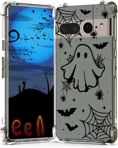 Miniatura 38 de Funda de Halloween para Google Pixel 6A transparente con diseños de murciélagos fantasmas, funda para teléfono para niñas, elegante, delgada, a