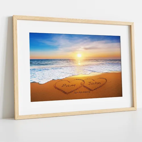 Miniatura 4 de Corazón y corazón en hermoso amanecer fotos personalizadas únicas o impresiones en lienzo con nombres de pareja y fecha especial en la playa, regalo