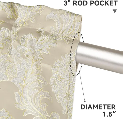Miniatura 5 de Loom and Mill Cenefas de jacquard de lujo para ventana de sala de estar, elegante cenefa de cortina de damasco beige con ribete de cuentas, cortina