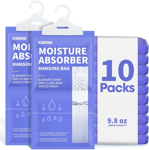 Miniatura 2 de Ksend - Paquetes absorbentes de humedad, 10 unidades, 266 ml, Bolsas y paquetes deshumidificadores compactos, bolsa colgante para humedad