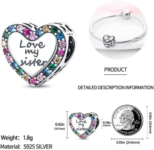 Miniatura 5 de Abalorio de plata de ley 925 para pulseras y collares Pandora para mujer, circonitas cúbicas 5A, cuentas de joyería
