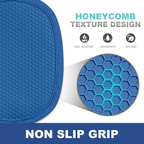 Miniatura 3 de Paquete de 2 soportes de silicona para ollas de cocina resistentes al calor hasta 500 °F, almohadillas calientes grandes antideslizantes con Azul