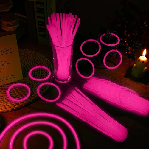 Miniatura 4 de Paquete de 100 varillas de brillo rosas de 8 pulgadas a granel con 100 conectores de neón que brillan en la oscuridad, suministros para decoración