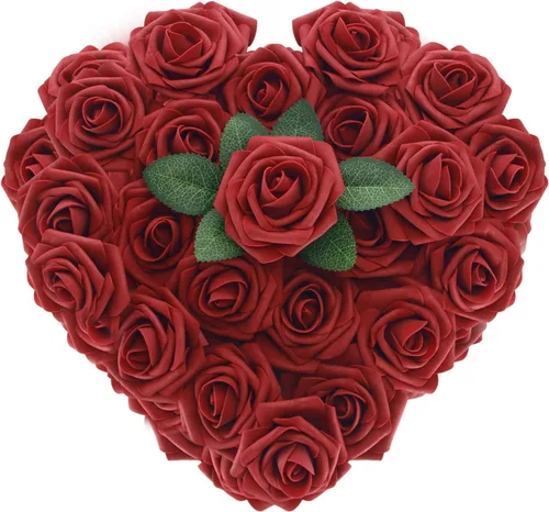 Miniatura 9 de 25 rosas artificiales de color púrpura con tallo largo, de espuma falsa con sensación real, para decoración, ramos de boda, centros de mesa, ducha