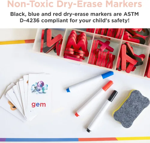Miniatura 5 de Letras de Espuma Magnéticas para Niños - Kit de Letras Alfabéticas para el Aula 284 Piezas con Tarjetas CVC - Imanes de Tablero ABC Montessori