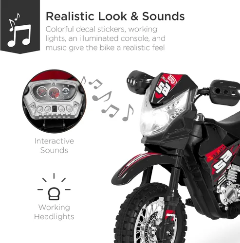Miniatura 4 de Best Choice Products motocicleta eléctrica para niños de 6V con ruedas de apoyo, neumáticos con tracción, luces delanteras funcionales, velocidad