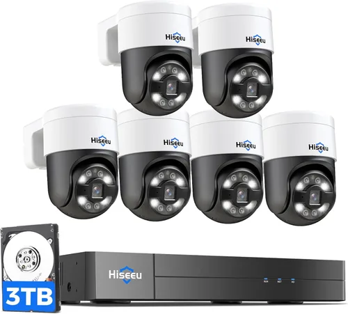 [Inclinación panorámica de 300° 90° + seguimiento humano] Sistema de cámara Hiseeu 4K PoE PTZ, sistema de cámara de seguridad NVR con 6 cámaras de