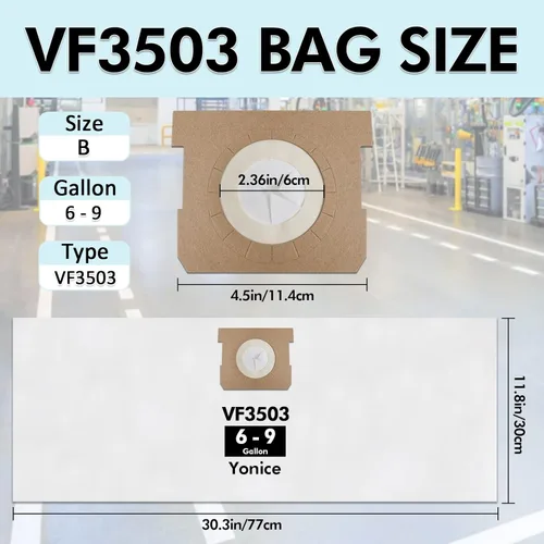 Miniatura 3 de Paquete de 12 bolsas de vacío VF3503 compatibles con aspiradoras Ridgid de 6 a 9 galones, bolsas desechables de recolección de polvo tamaño B