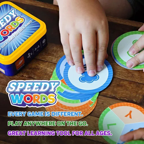 Miniatura 5 de FoxMind Speedy Words - Juego de palabras rápidas, juegos de cartas educativos para niños y adultos, juegos de cartas divertidos de 15 minutos para 2