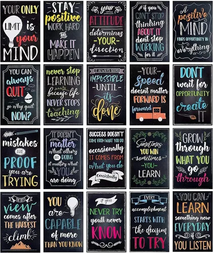 Juvale Paquete de 20 carteles motivacionales de 13 x 19 pulgadas para el aula, decoración de pared estilo pizarra, decoración de aula, decoración de