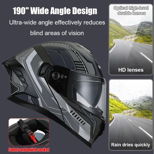 Miniatura 3 de Casco modular de motocicleta Bluetooth aprobado por DOT, abatible de cara completa con doble visera antivaho integrada, forro extraíble lavable