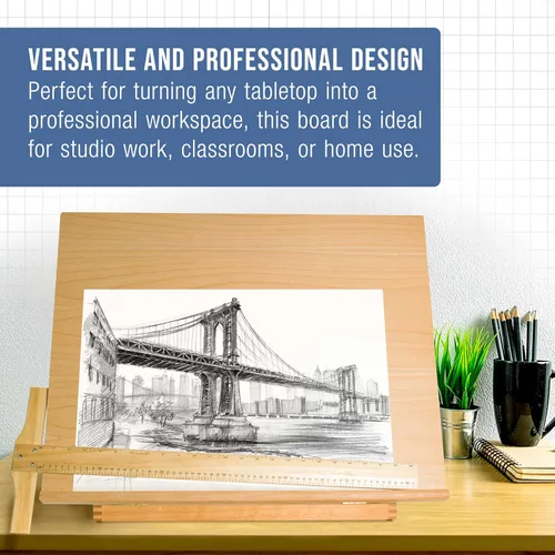 Miniatura 7 de U.S. Art Supply Tablero de dibujo de madera extragrande de 26" x 21", caballete de mesa ajustable para pintar y dibujar - Tablero de dibujo