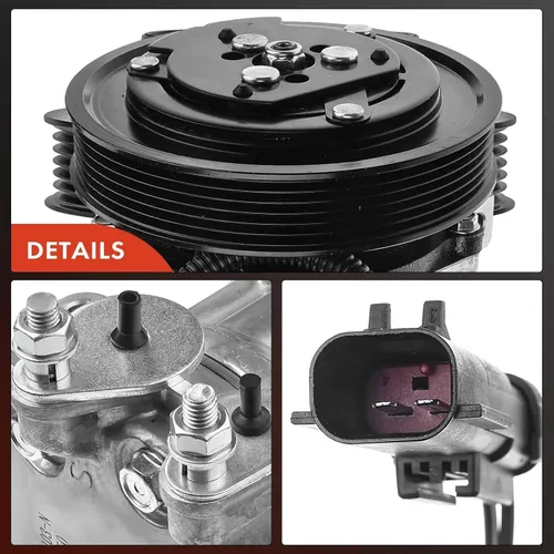 Miniatura 8 de A-Premium Compresor de A/C con embrague compatible con Jeep Liberty 2.4L 2002-2005, Sport Utility, SD7H15 Style, 6 ranuras, conector de 2 pines