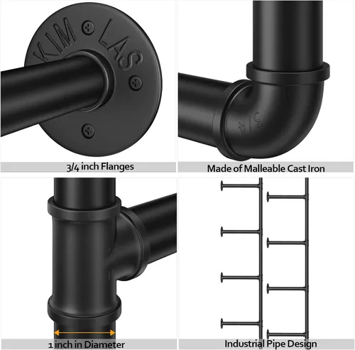 Miniatura 5 de Pynsseu Estante Industrial de Tubo de Hierro para Montaje en Pared, Estantería Abierta DIY de Granja, Estantes de Tubo para Cocina Baño, Librerías